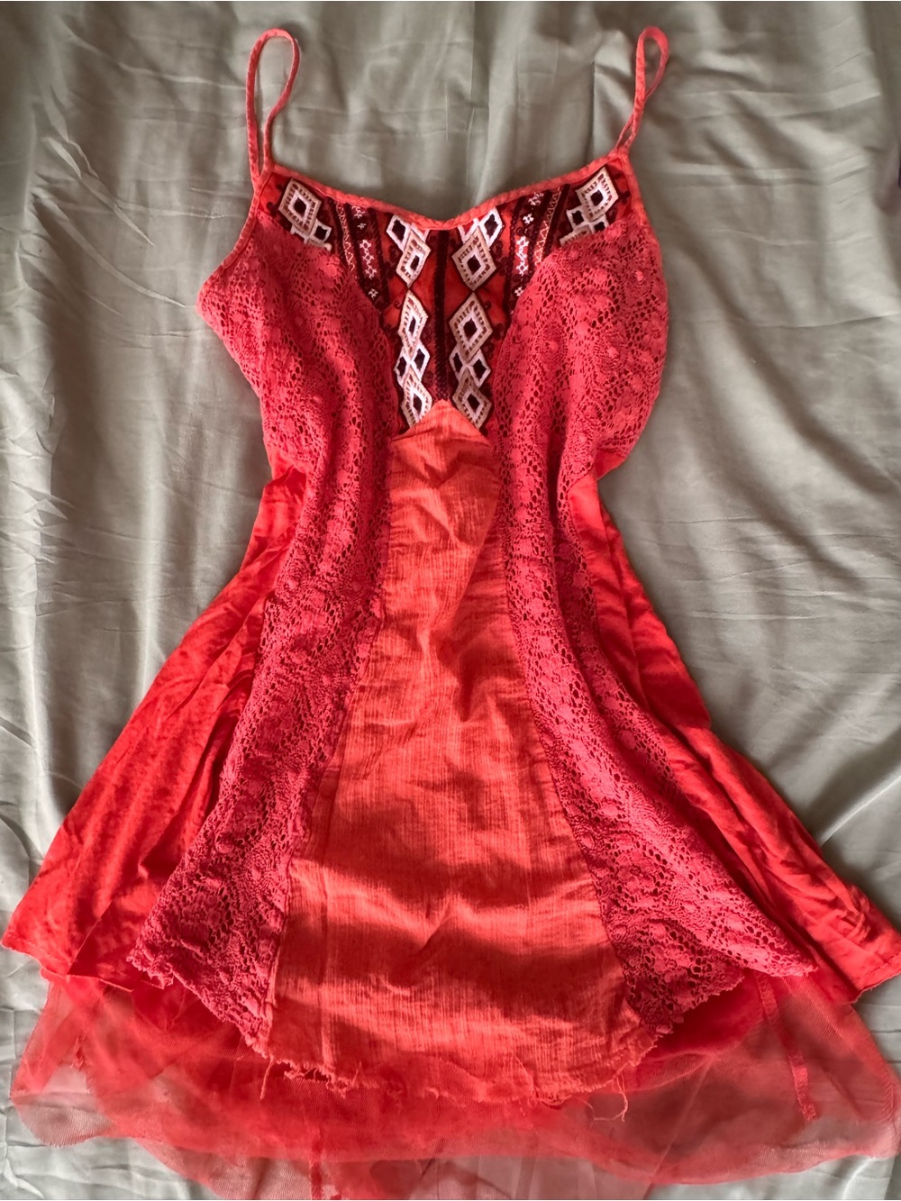 BKE Coral Lace & Crochet Slip Dress